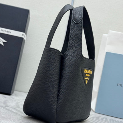 PRADA 25S TOTE MINI BAG 18 IN BLACK CALFSKIN GOLD HARDWRE