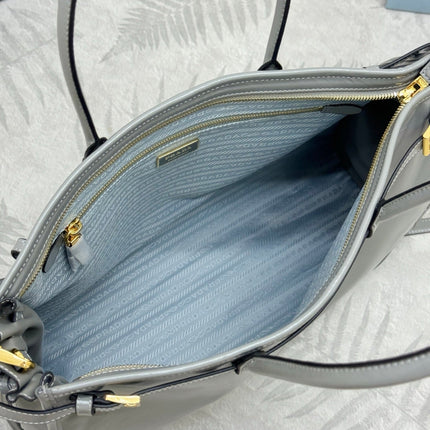 PRADA 25S LUX SOFT BAG 42 IN GRAY GLOSSY CALFSKIN GOLD HARDWRE