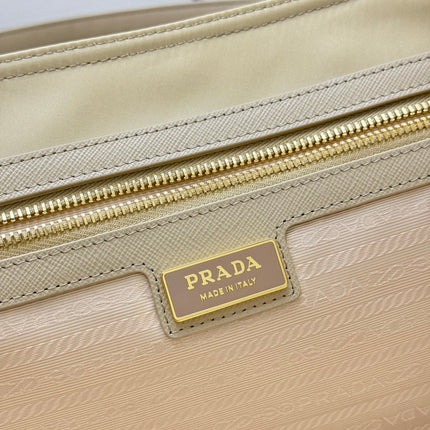PRADA 25S RE-EDITION 1978 MEDIUM 35 IN DESERT BEIGE NYLON AND SAFFIANO CALFSKIN