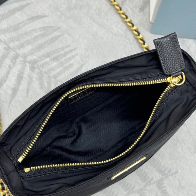 PRADA 25S CROSSBODY BAG 21 IN BLACK NYLON GOLD HARDWRE