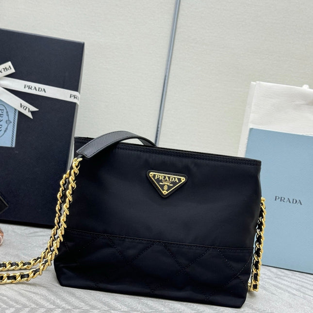PRADA 25S CROSSBODY BAG 21 IN BLACK NYLON GOLD HARDWRE