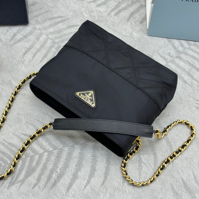 PRADA 25S CROSSBODY BAG 21 IN BLACK NYLON GOLD HARDWRE