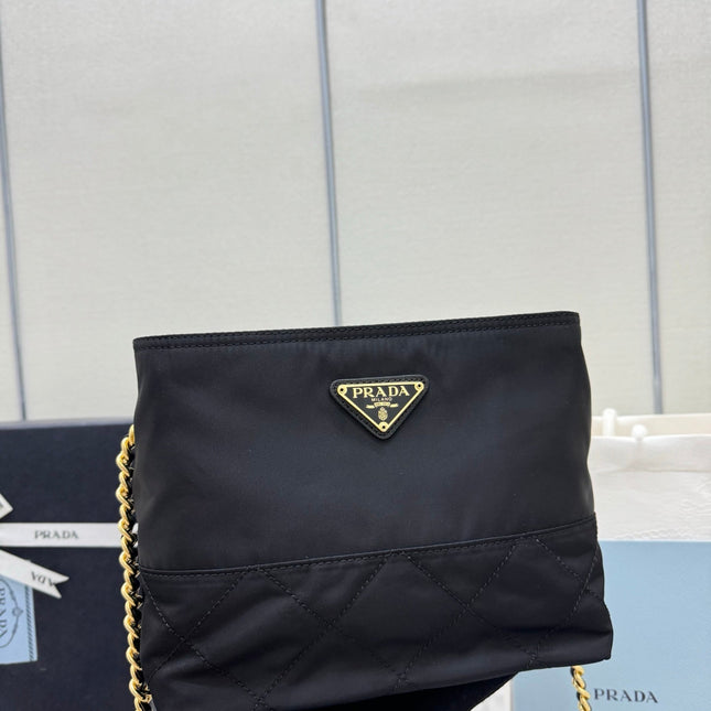 PRADA 25S CROSSBODY BAG 21 IN BLACK NYLON GOLD HARDWRE