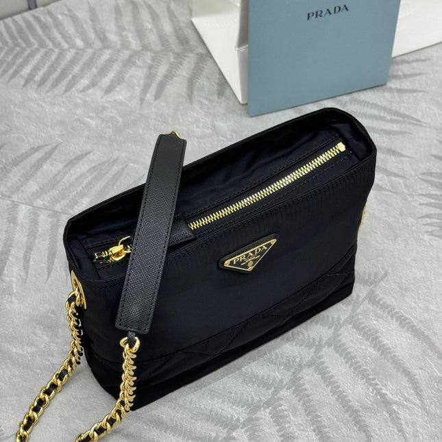 PRADA 25S CROSSBODY BAG 21 IN BLACK NYLON GOLD HARDWRE