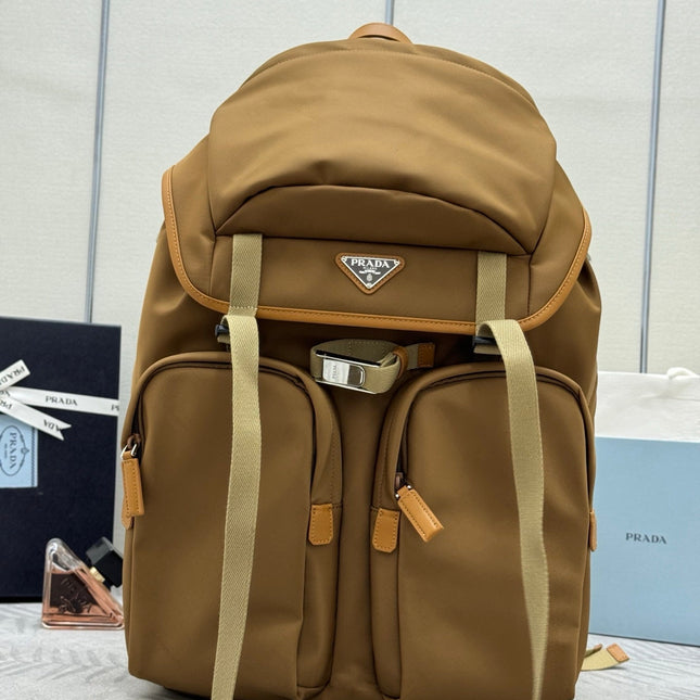 PRADA 25S RE-EDITION 1978 RE-NYLON BACKPACK 52 IN BROWN SILVER HARDWARE