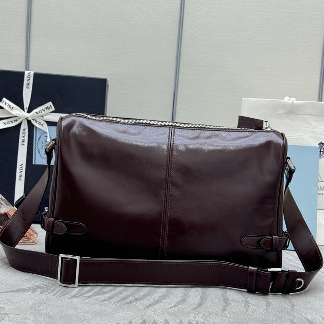 PRADA 25S SHOULDER BAG 35 IN DARK BROWN CALFSKIN SILVER HARDWRE