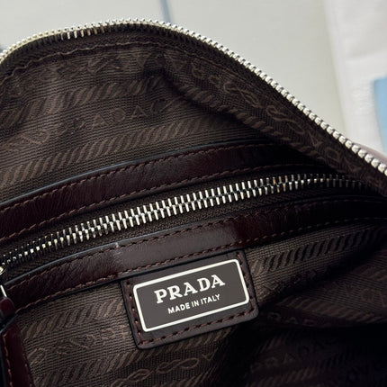 PRADA 25S SHOULDER BAG 35 IN DARK BROWN CALFSKIN SILVER HARDWRE