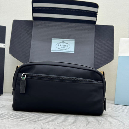 PRADA 25S MEDIUM CLUTCH BAG 26 IN BLACK NYLON SILVER HARDWRE