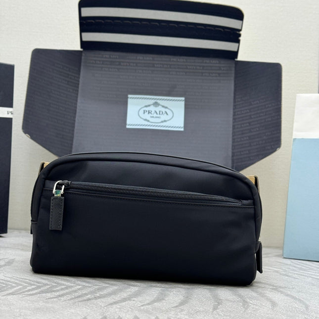 PRADA 25S MEDIUM CLUTCH BAG 26 IN BLACK NYLON SILVER HARDWRE