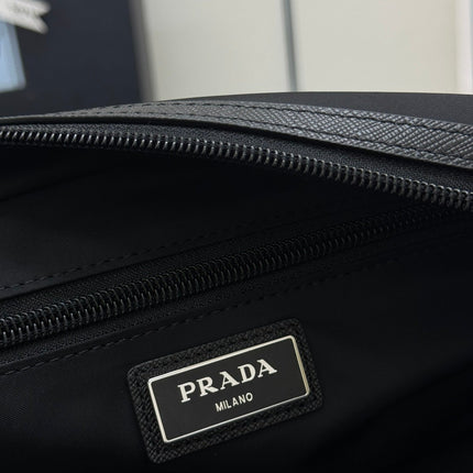 PRADA 25S MEDIUM CLUTCH BAG 26 IN BLACK NYLON SILVER HARDWRE