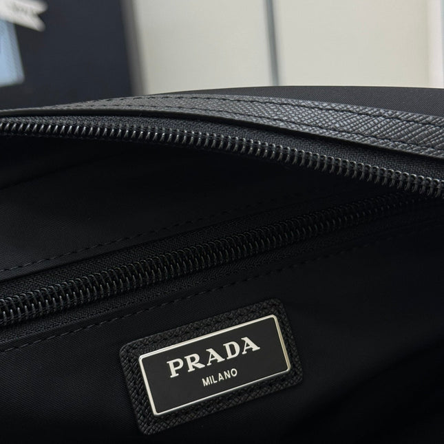 PRADA 25S MEDIUM CLUTCH BAG 26 IN BLACK NYLON SILVER HARDWRE