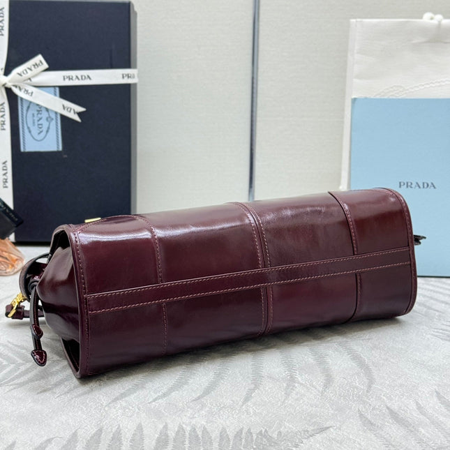 PRADA 25S BONNIE MEDIUM HANDBAG 32 IN BURGUNDY GLOSSY CALFSKIN