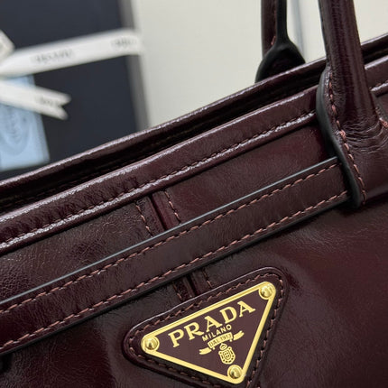 PRADA 25S BONNIE MEDIUM HANDBAG 32 IN BURGUNDY GLOSSY CALFSKIN