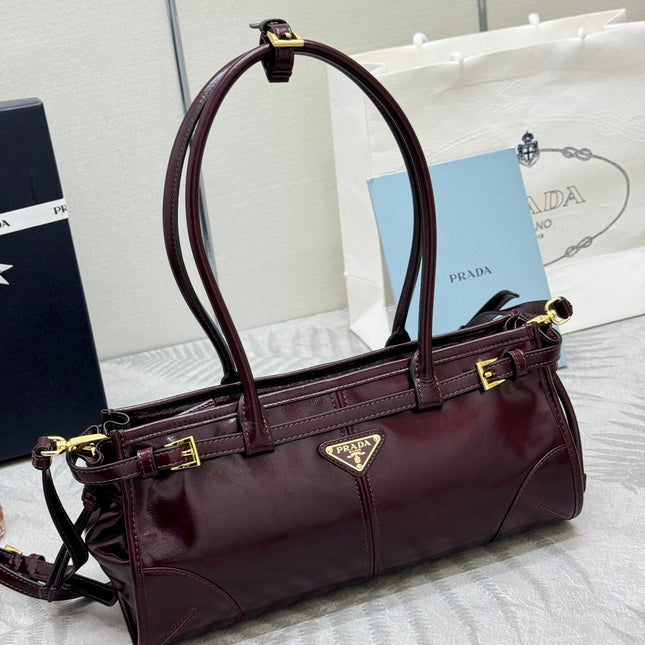 PRADA 25S BONNIE MEDIUM HANDBAG 32 IN BURGUNDY GLOSSY CALFSKIN