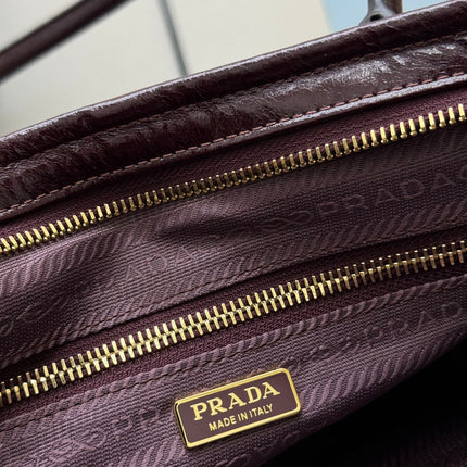 PRADA 25S BONNIE MEDIUM HANDBAG 32 IN BURGUNDY GLOSSY CALFSKIN