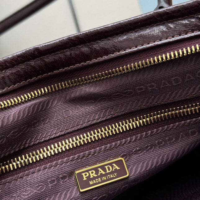 PRADA 25S BONNIE MEDIUM HANDBAG 32 IN BURGUNDY GLOSSY CALFSKIN