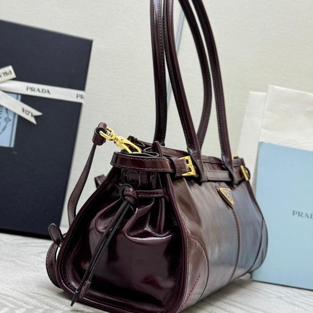 PRADA 25S BONNIE MEDIUM HANDBAG 32 IN BURGUNDY GLOSSY CALFSKIN