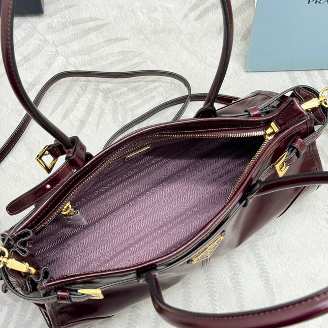 PRADA 25S BONNIE MEDIUM HANDBAG 32 IN BURGUNDY GLOSSY CALFSKIN