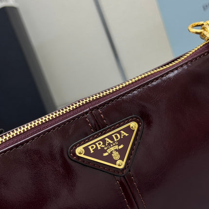 PRADA 25S RE-EDITION 2002 MEDIUM SHOULDER BAG 26 IN BURGUNDY CALFSKIN GOLD HARDWRE