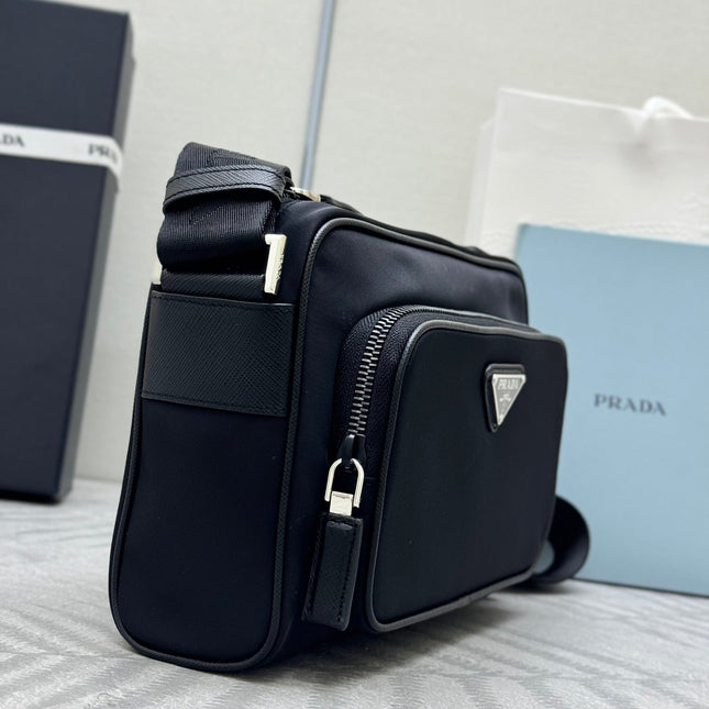 PRADA 25S SHOULDER BAG 24 IN BLACK RE-NYLON SILVER HARDWARE