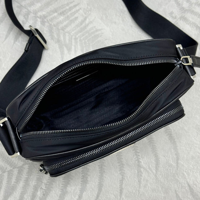 PRADA 25S SHOULDER BAG 24 IN BLACK RE-NYLON SILVER HARDWARE