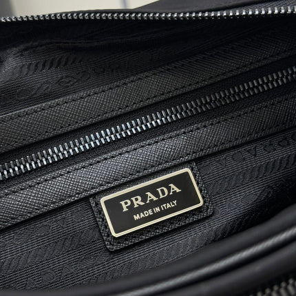PRADA 25S SHOULDER BAG 24 IN BLACK RE-NYLON SILVER HARDWARE