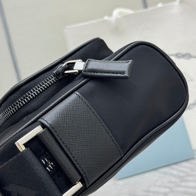 PRADA 25S SHOULDER BAG 24 IN BLACK RE-NYLON SILVER HARDWARE