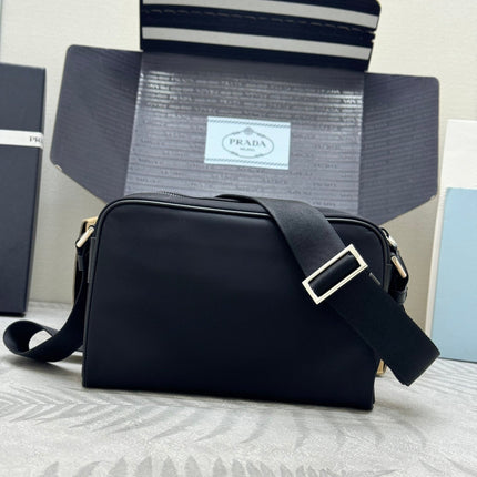 PRADA 25S SHOULDER BAG 24 IN BLACK RE-NYLON SILVER HARDWARE