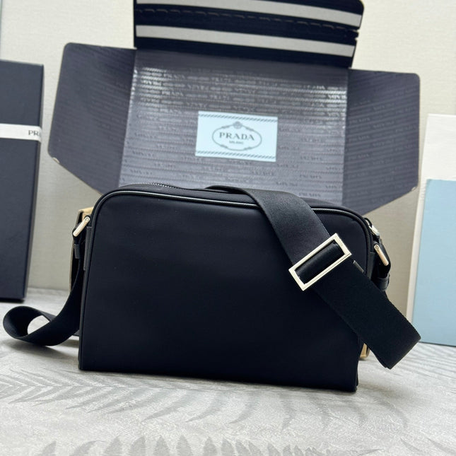 PRADA 25S SHOULDER BAG 24 IN BLACK RE-NYLON SILVER HARDWARE