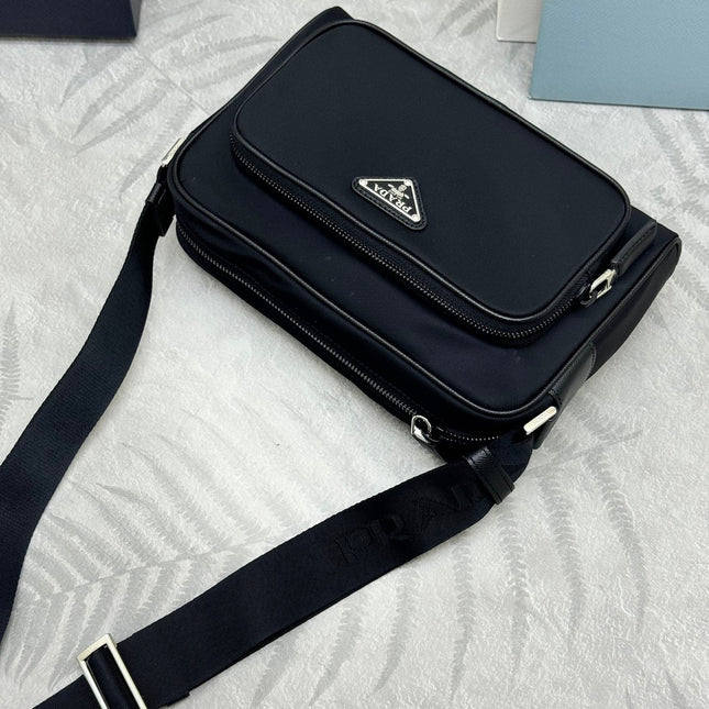 PRADA 25S SHOULDER BAG 24 IN BLACK RE-NYLON SILVER HARDWARE