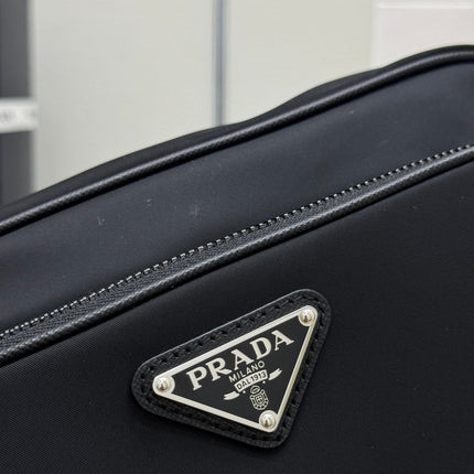 PRADA 25S SHOULDER BAG 24 IN BLACK RE-NYLON SILVER HARDWARE