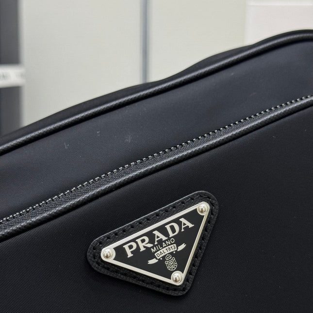 PRADA 25S SHOULDER BAG 24 IN BLACK RE-NYLON SILVER HARDWARE