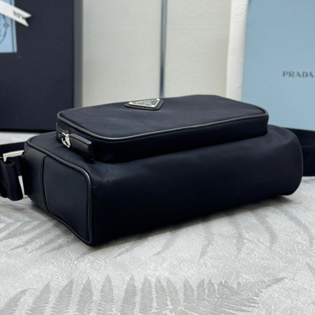 PRADA 25S SHOULDER BAG 24 IN BLACK RE-NYLON SILVER HARDWARE