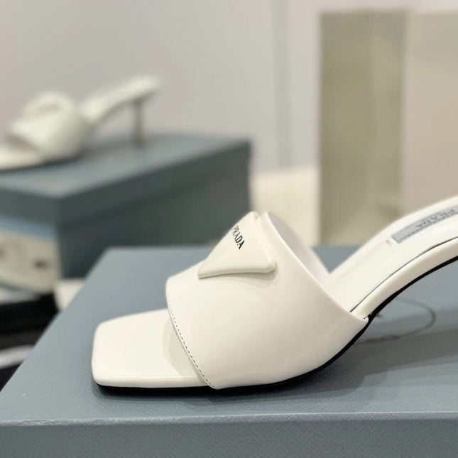 PRA BRUSHED LEATHER HEELED SLIDES WHITE