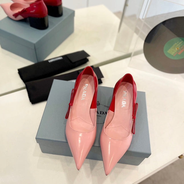 PRA MID - HEELS RED AND LIGHT PINK LAMBSKIN WITH BOW