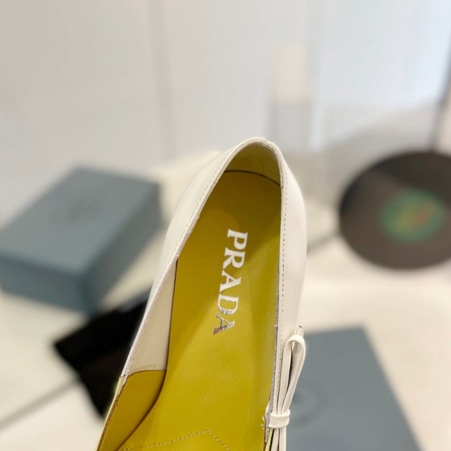 PRA BRUSHED PUMPS WHITE AND LEMON CALFSKIN