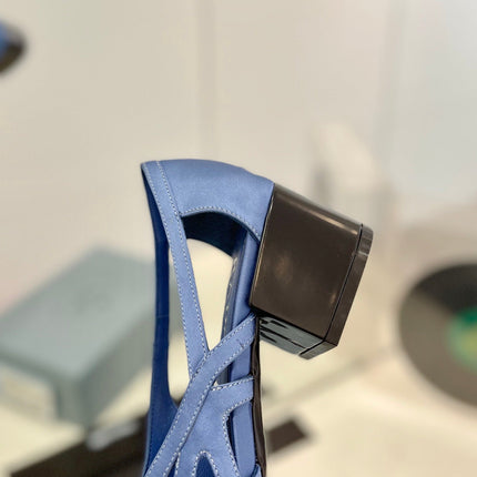 Pra Pumps 50 Square Sole Light Blue Suede Fabric