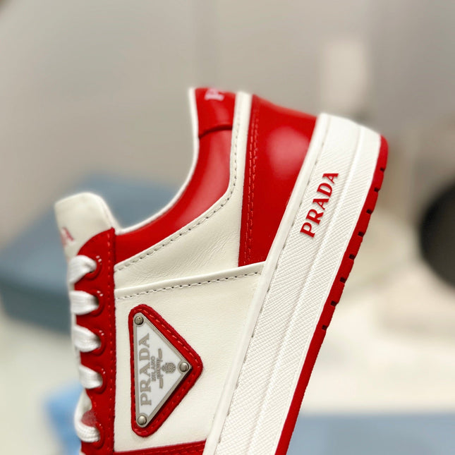 PRA DOWNTOWN PERFORATED SNEAKERS WHITE AND RED CALFSKIN