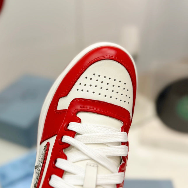 PRA DOWNTOWN PERFORATED SNEAKERS WHITE AND RED CALFSKIN