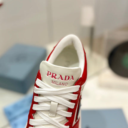 PRA DOWNTOWN PERFORATED SNEAKERS WHITE AND RED CALFSKIN