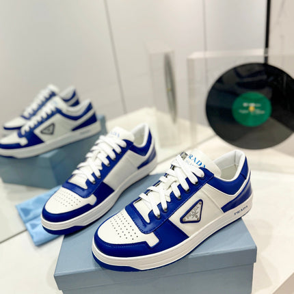 PRA DOWNTOWN PERFORATED SNEAKERS WHITE AND COBALT CALFSKIN