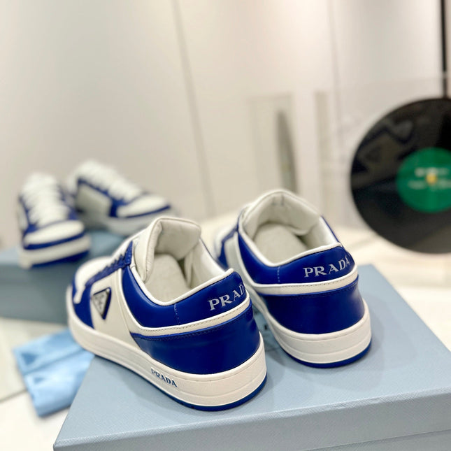 PRA DOWNTOWN PERFORATED SNEAKERS WHITE AND COBALT CALFSKIN