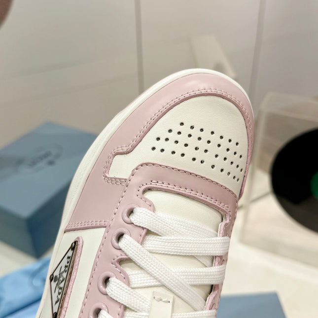 PRA DOWNTOWN PERFORATED SNEAKERS WHITE AND BLUSH CALFSKIN