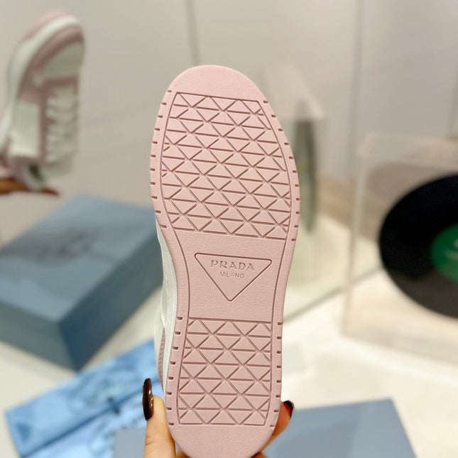 PRA DOWNTOWN PERFORATED SNEAKERS WHITE AND BLUSH CALFSKIN