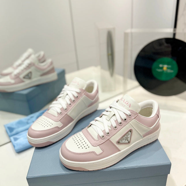 PRA DOWNTOWN PERFORATED SNEAKERS WHITE AND BLUSH CALFSKIN