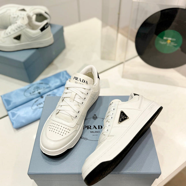 PRA DOWNTOWN PERFORATED SNEAKERS WHITE AND BLACK LOGO CALFSKIN
