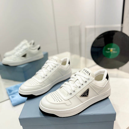 PRA DOWNTOWN PERFORATED SNEAKERS WHITE AND BLACK LOGO CALFSKIN