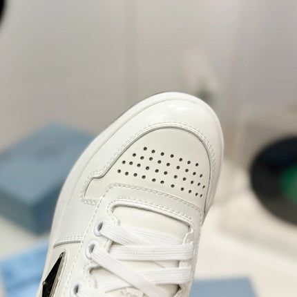 PRA DOWNTOWN PERFORATED SNEAKERS WHITE AND BLACK LOGO CALFSKIN