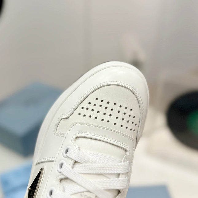 PRA DOWNTOWN PERFORATED SNEAKERS WHITE AND BLACK LOGO CALFSKIN