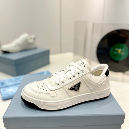 PRA DOWNTOWN PERFORATED SNEAKERS WHITE AND BLACK LOGO CALFSKIN